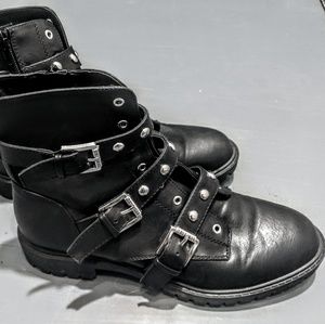 Guess Studded Leather Black Motorcycle Ankle Boots